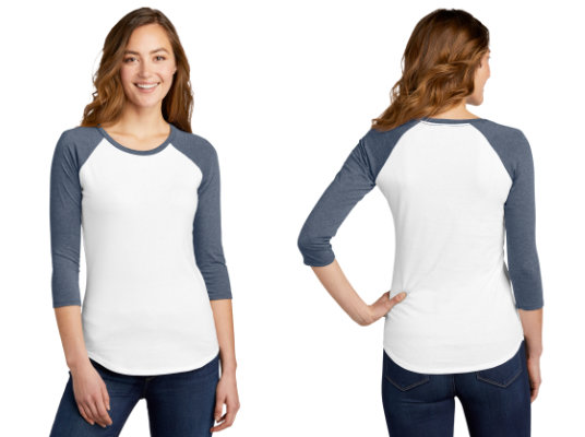 DT6211 - District® Women’s Fitted Very Important Tee® 3/4-Sleeve Raglan